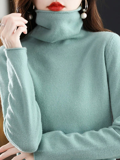 Women Autumn Casual Turtleneck Knitted Wool Sweater