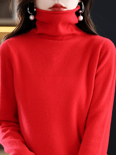 Women Autumn Casual Turtleneck Knitted Wool Sweater