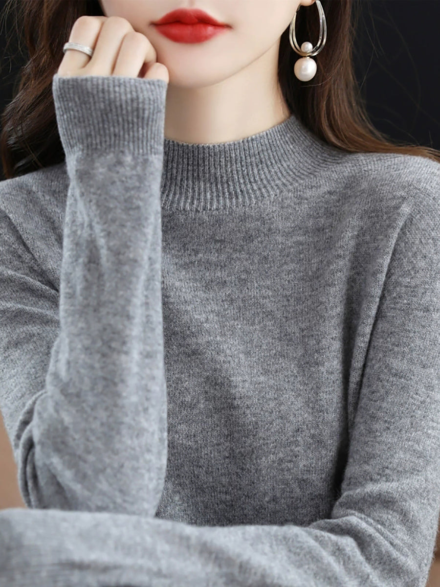 Women Autumn Casual Half-Turtleneck Knitted Wool Sweater