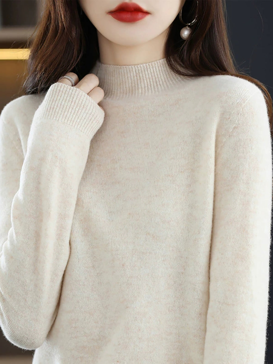 Women Autumn Casual Half-Turtleneck Knitted Wool Sweater