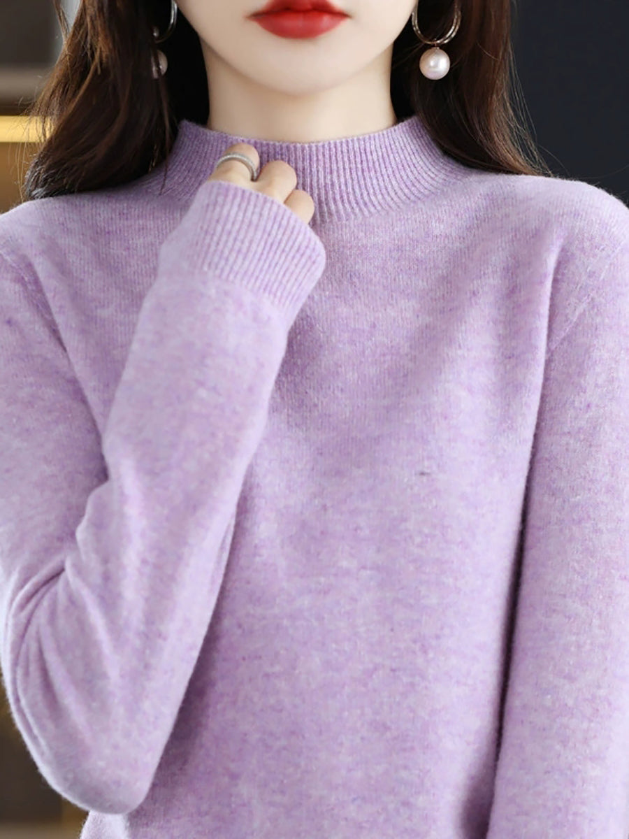 Women Autumn Casual Half-Turtleneck Knitted Wool Sweater
