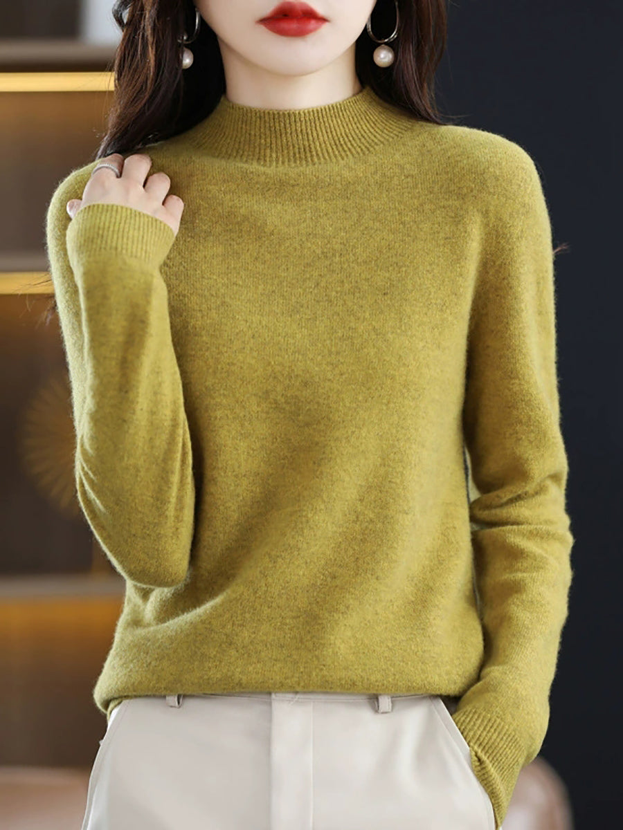 Women Autumn Casual Half-Turtleneck Knitted Wool Sweater