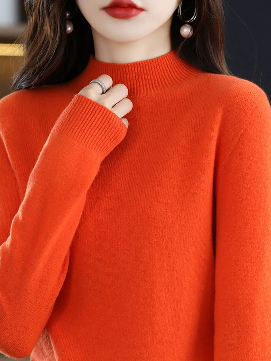 Women Autumn Casual Half-Turtleneck Knitted Wool Sweater