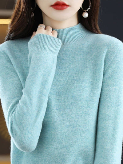 Women Autumn Casual Half-Turtleneck Knitted Wool Sweater