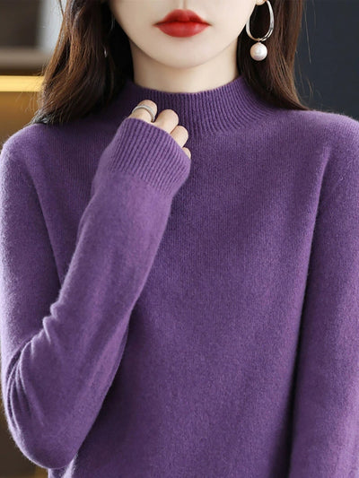 Women Autumn Casual Half-Turtleneck Knitted Wool Sweater