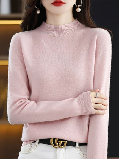Women Autumn Casual Half-Turtleneck Knitted Wool Sweater