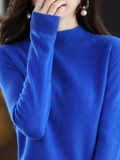 Women Autumn Casual Half-Turtleneck Knitted Wool Sweater