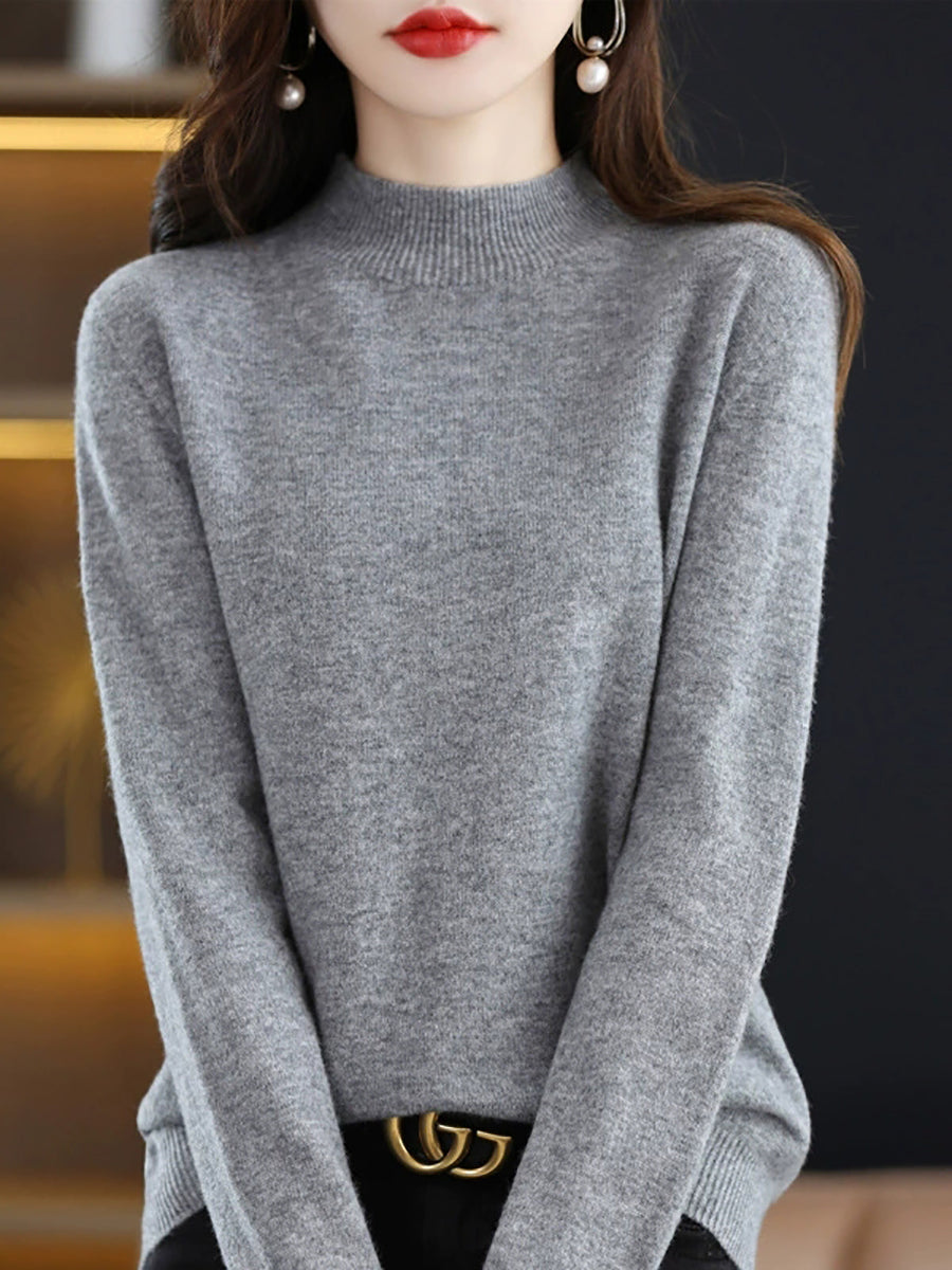 Women Autumn Casual Half-Turtleneck Knitted Wool Sweater