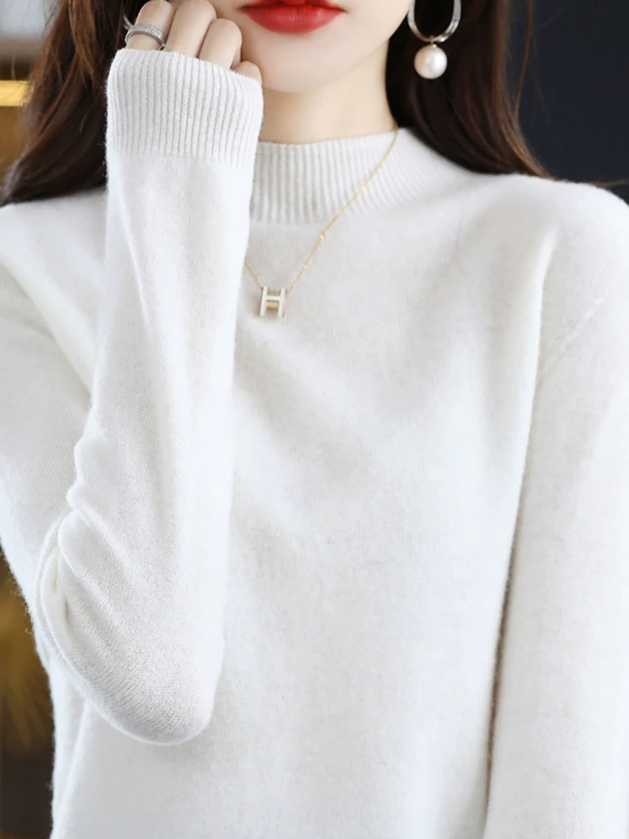 Women Autumn Casual Half-Turtleneck Knitted Wool Sweater