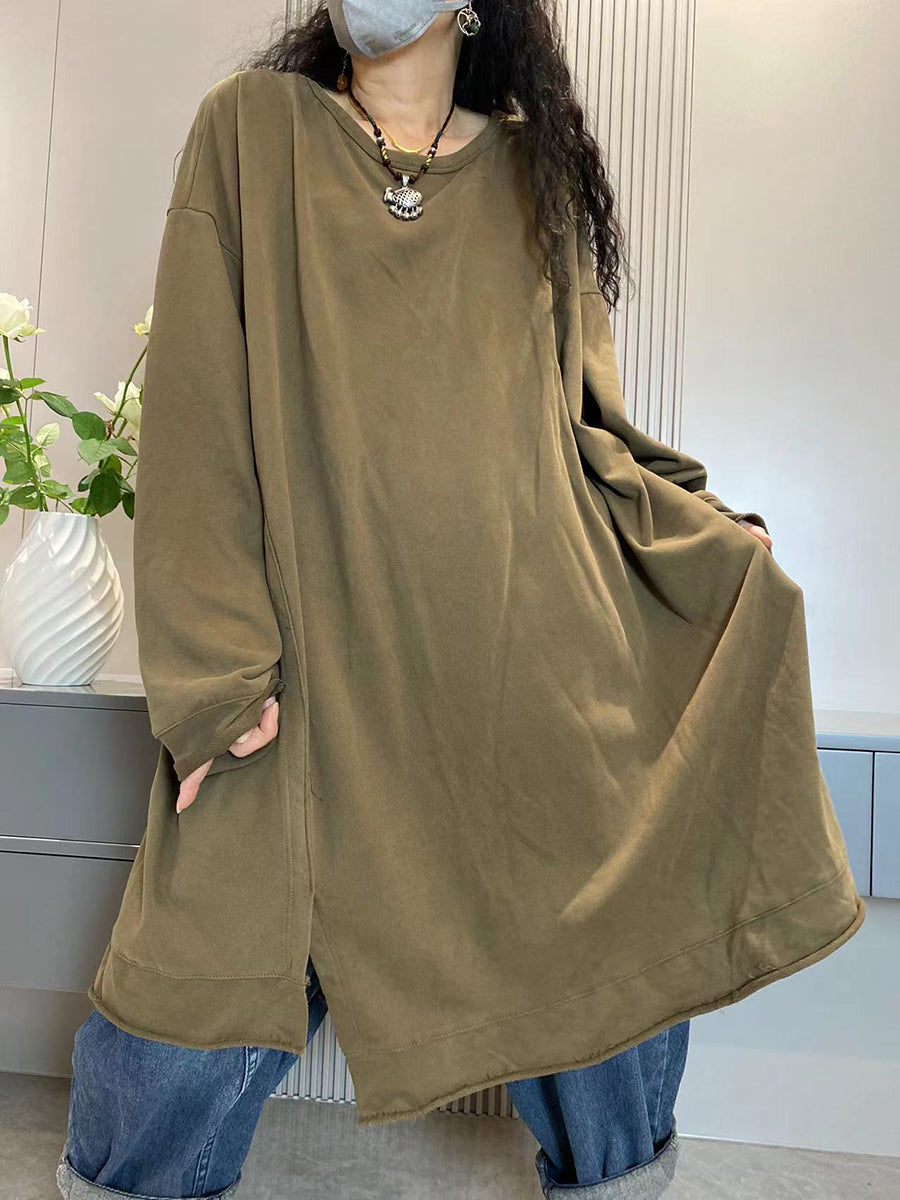 Plus Size Women Casual Autumn Cotton Long Shirt