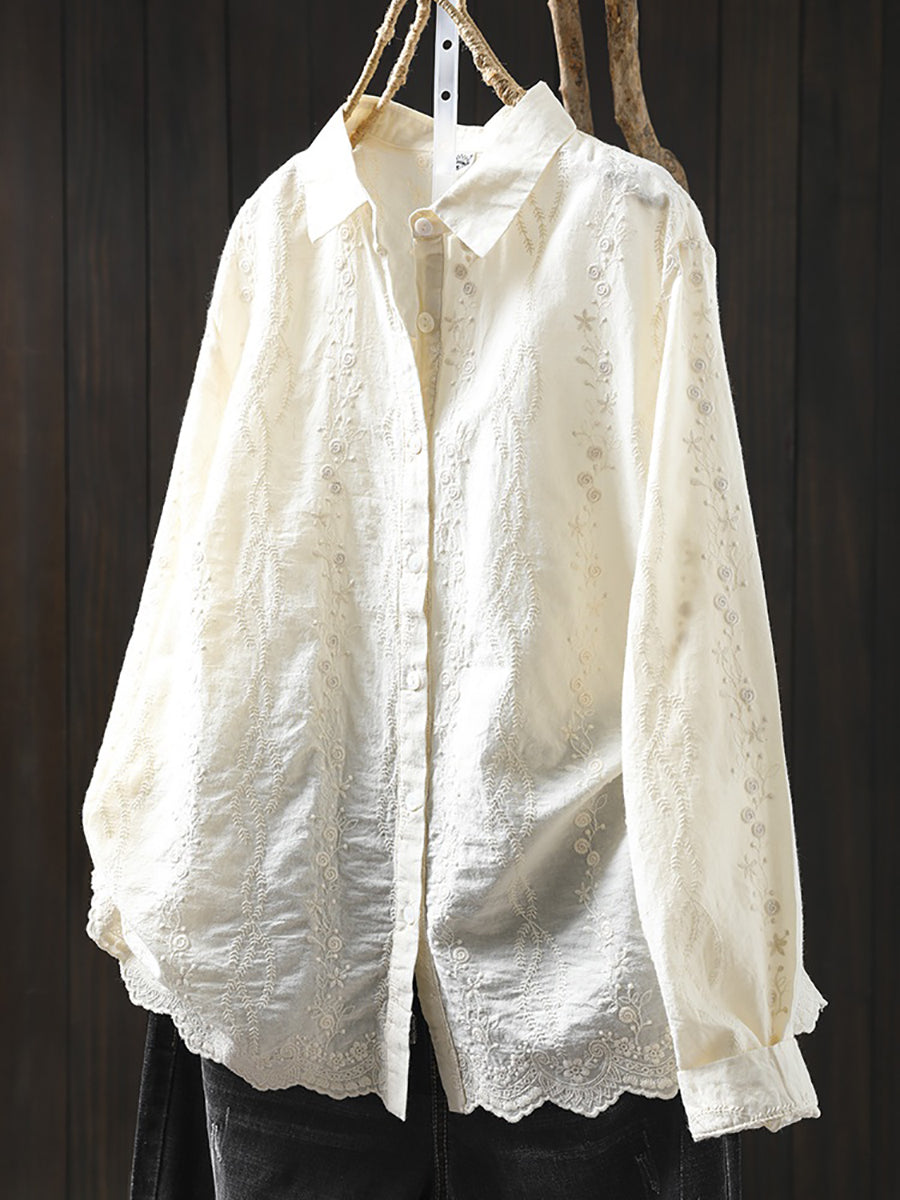 Women Summer Artsy Embroidery 100%Cotton Shirt