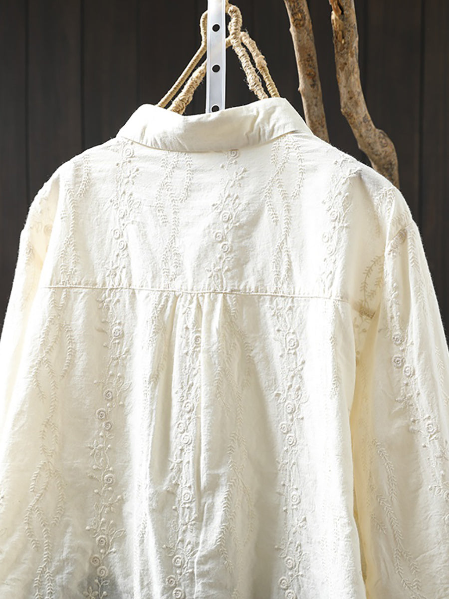Women Summer Artsy Embroidery 100%Cotton Shirt