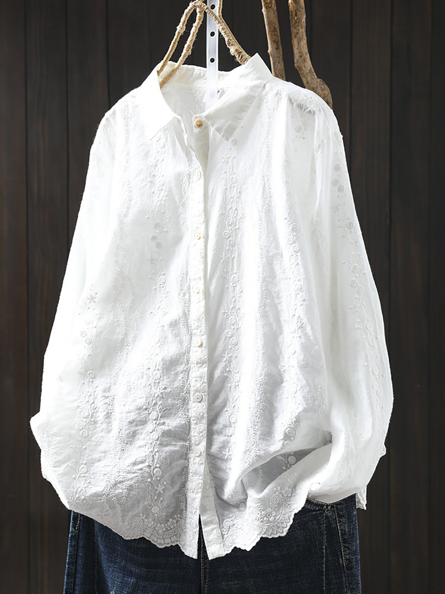 Women Summer Artsy Embroidery 100%Cotton Shirt