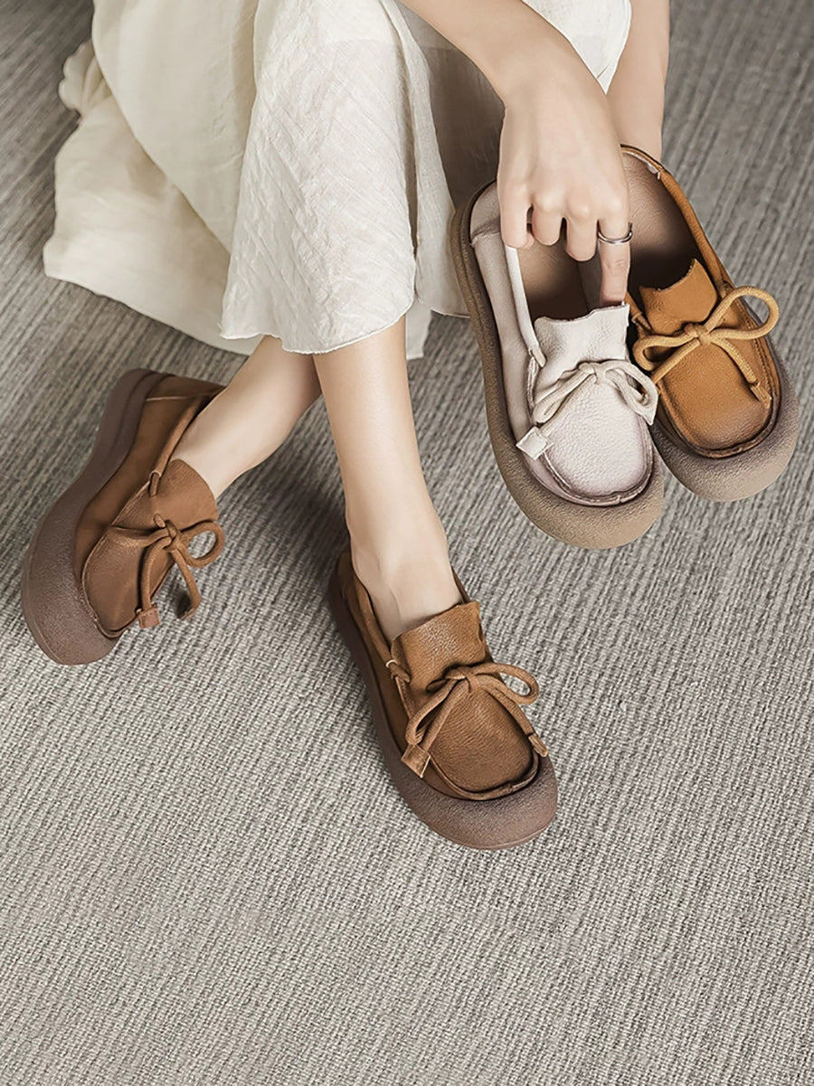 Women Vintage Genuine Leather Strap Flat Shoes