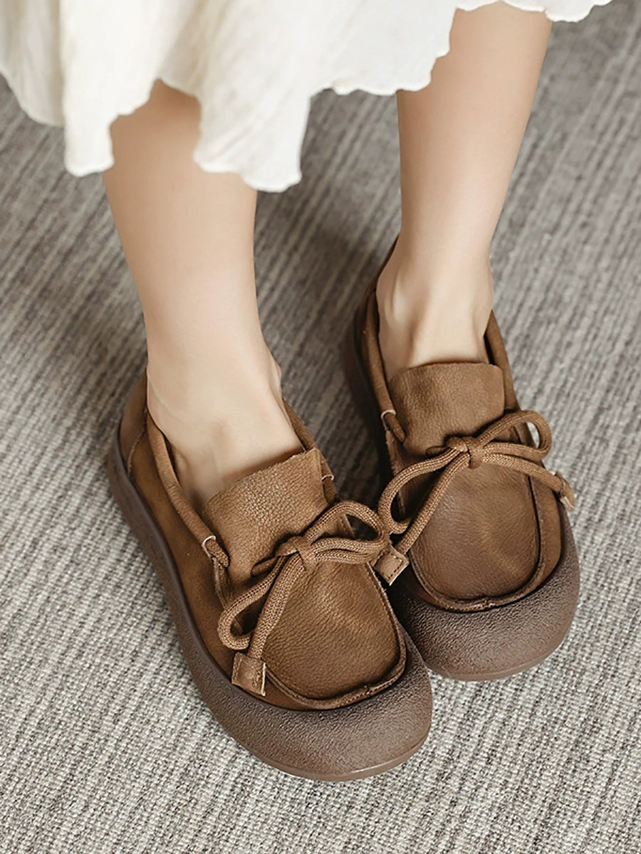Women Vintage Genuine Leather Strap Flat Shoes