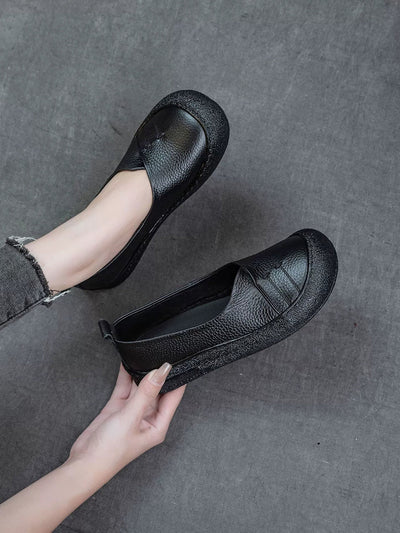 Women Casual Pure Color Genuine Leather Flat Shoes