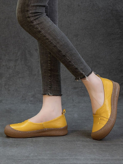 Women Casual Pure Color Genuine Leather Flat Shoes