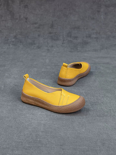 Women Casual Pure Color Genuine Leather Flat Shoes