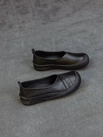 Women Casual Pure Color Genuine Leather Flat Shoes