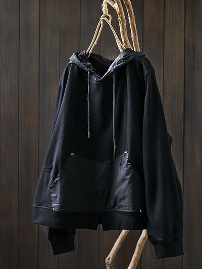 Women Retro Autumn Pure Color 100%Cotton Hoodie