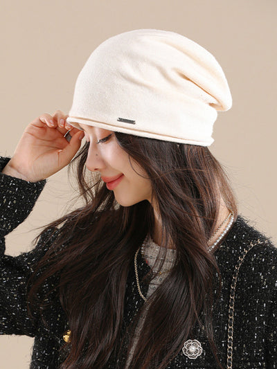 Women Casual Autumn Pure Color Warm Knitted Hat