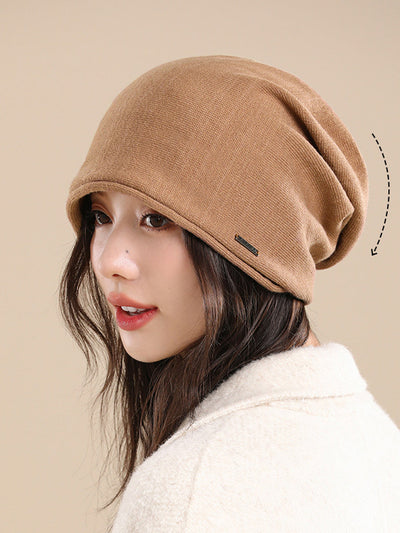 Women Casual Autumn Pure Color Warm Knitted Hat