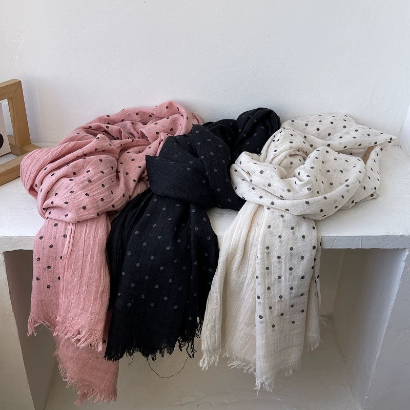 Women Autumn Artsy Dot Tassel Shawl Scarf