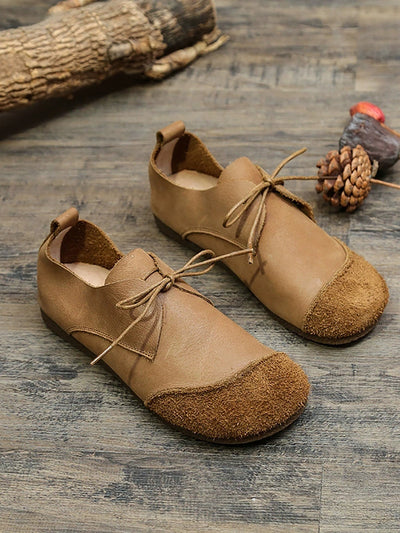 Women Retro Genuine Leather Spliced Flat Shoes