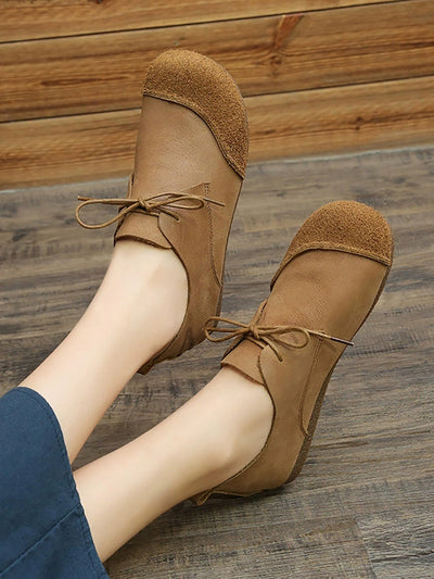Women Retro Genuine Leather Spliced Flat Shoes