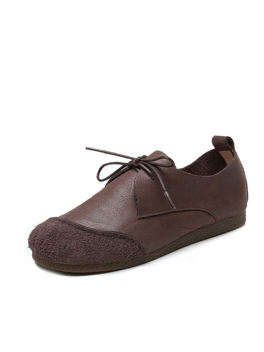 Women Retro Genuine Leather Spliced Flat Shoes