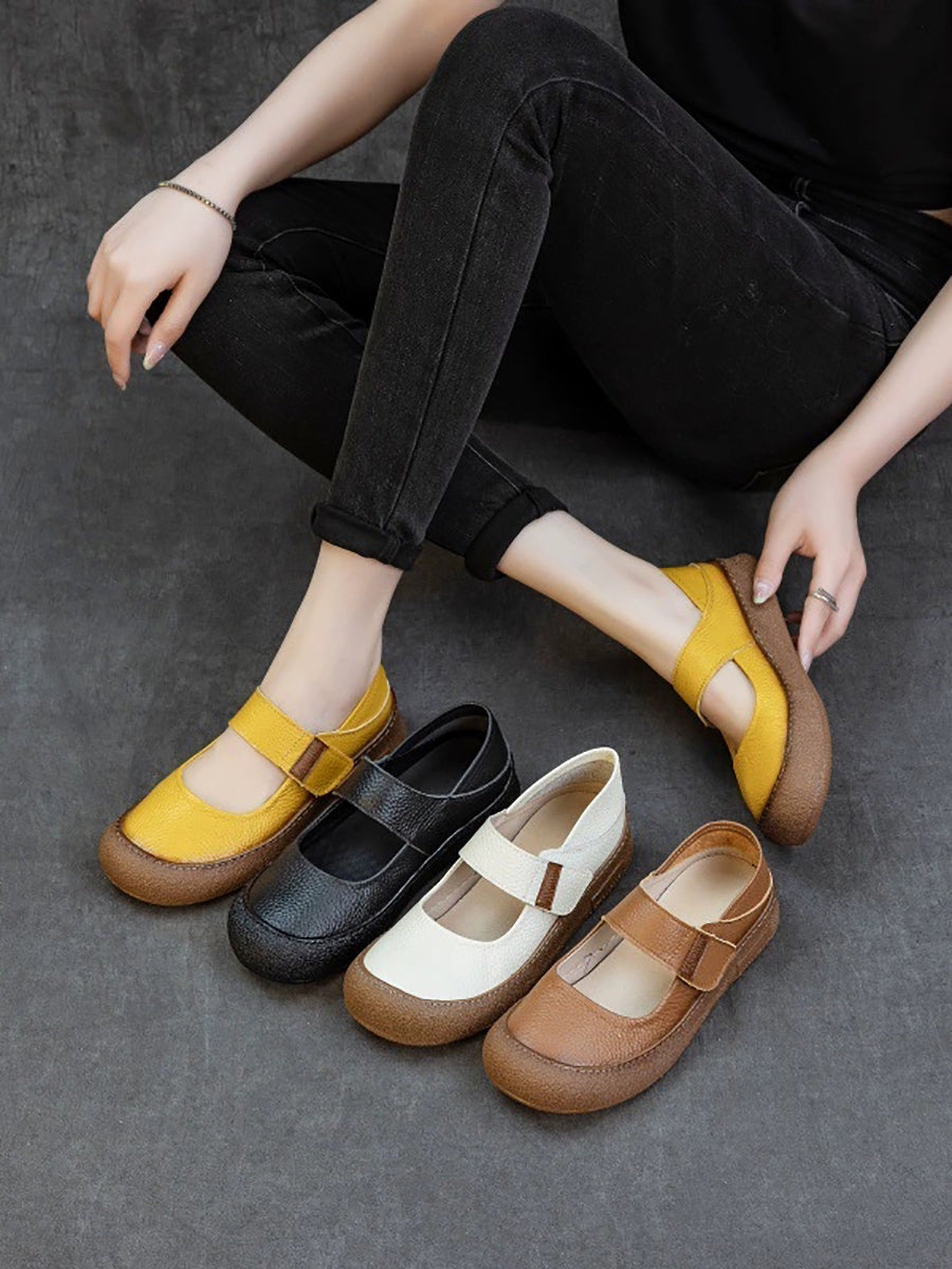 Women Casual Genuine Leather Colorblock Flat Shoes