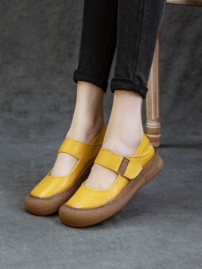 Women Casual Genuine Leather Colorblock Flat Shoes