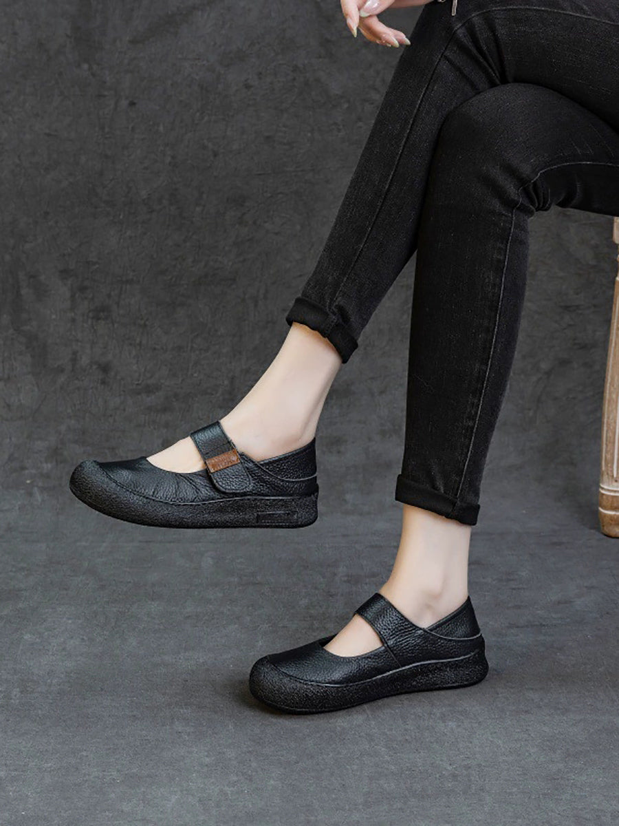 Women Casual Genuine Leather Colorblock Flat Shoes