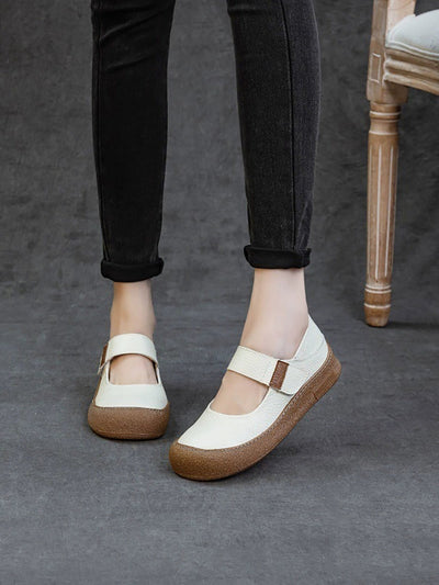 Women Casual Genuine Leather Colorblock Flat Shoes