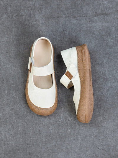 Women Casual Genuine Leather Colorblock Flat Shoes