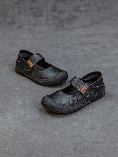 Women Casual Genuine Leather Colorblock Flat Shoes