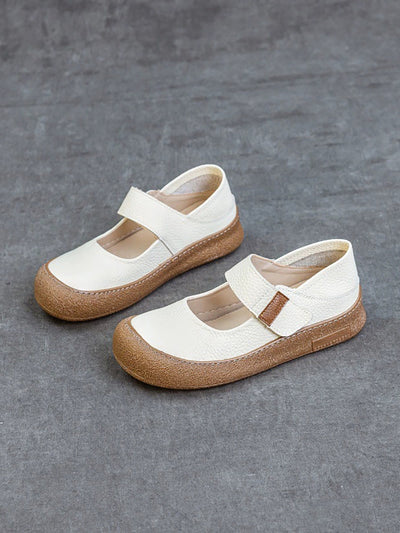 Women Casual Genuine Leather Colorblock Flat Shoes