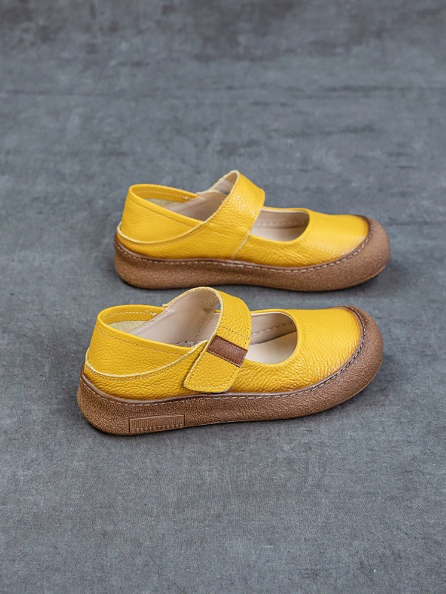 Women Casual Genuine Leather Colorblock Flat Shoes