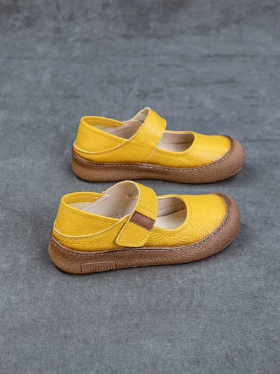 Women Casual Genuine Leather Colorblock Flat Shoes
