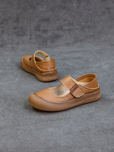 Women Casual Genuine Leather Colorblock Flat Shoes