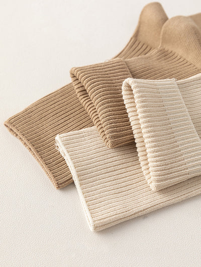 5 Pairs Women Casual Pure Color Mid-Heel Cotton Socks