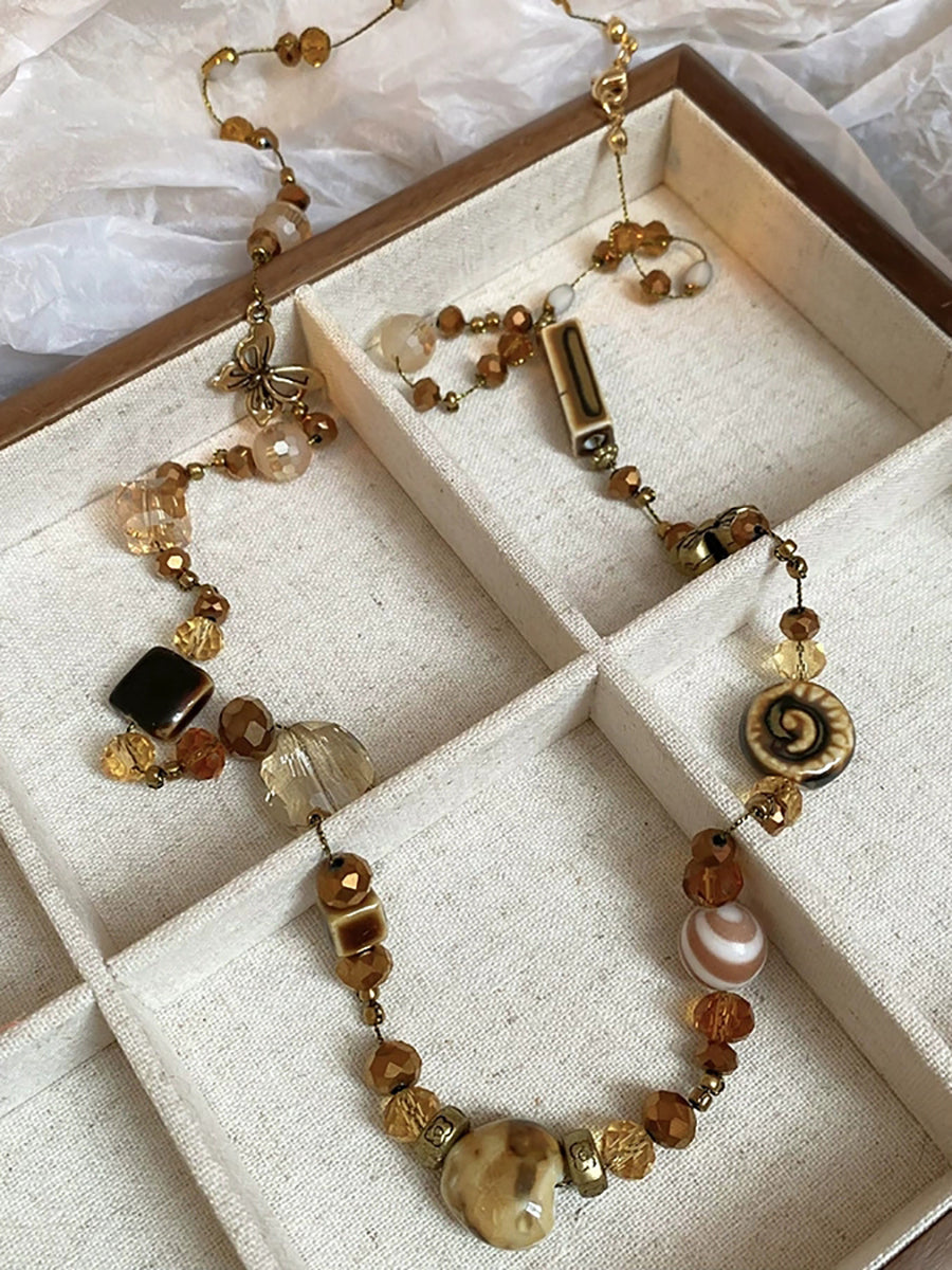 Women Autumn Geometric Alloy Acrylic Ceramic Long Necklace