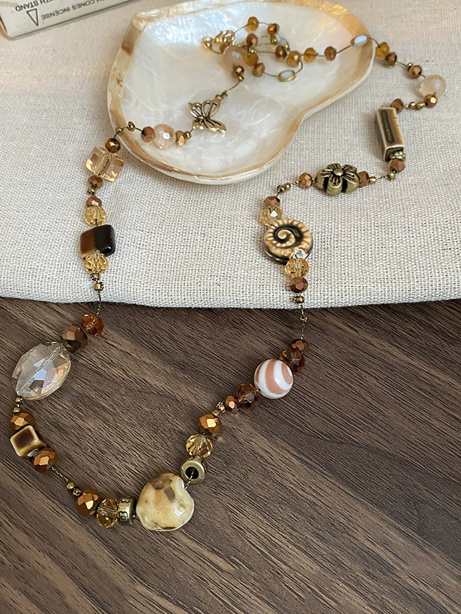 Women Autumn Geometric Alloy Acrylic Ceramic Long Necklace