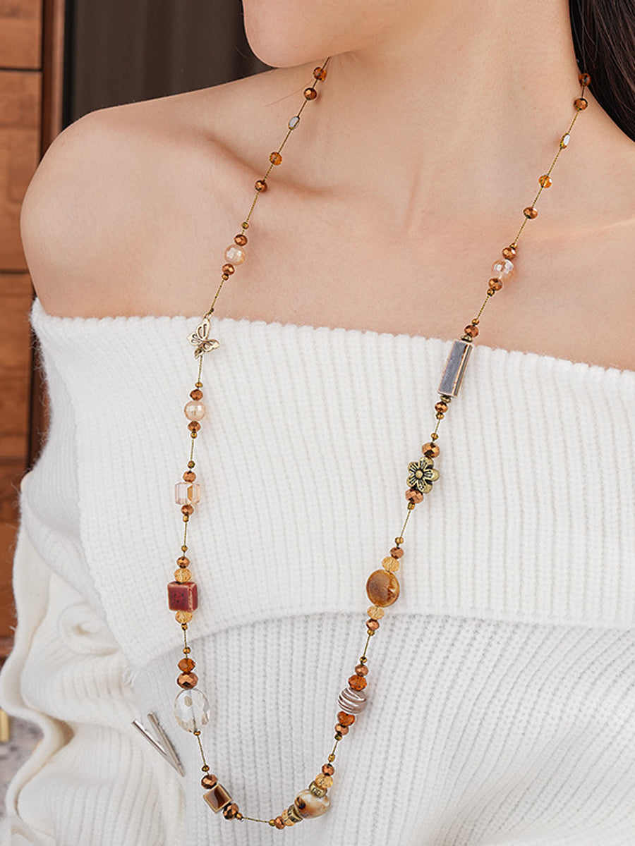 Women Autumn Geometric Alloy Acrylic Ceramic Long Necklace