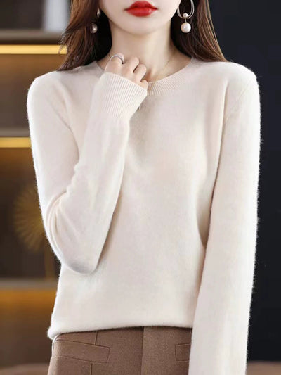 Women Autumn Casual O-Neck Knitted Wool Sweater