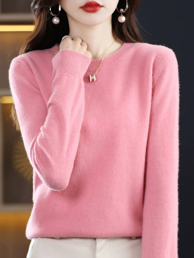 Women Autumn Casual O-Neck Knitted Wool Sweater