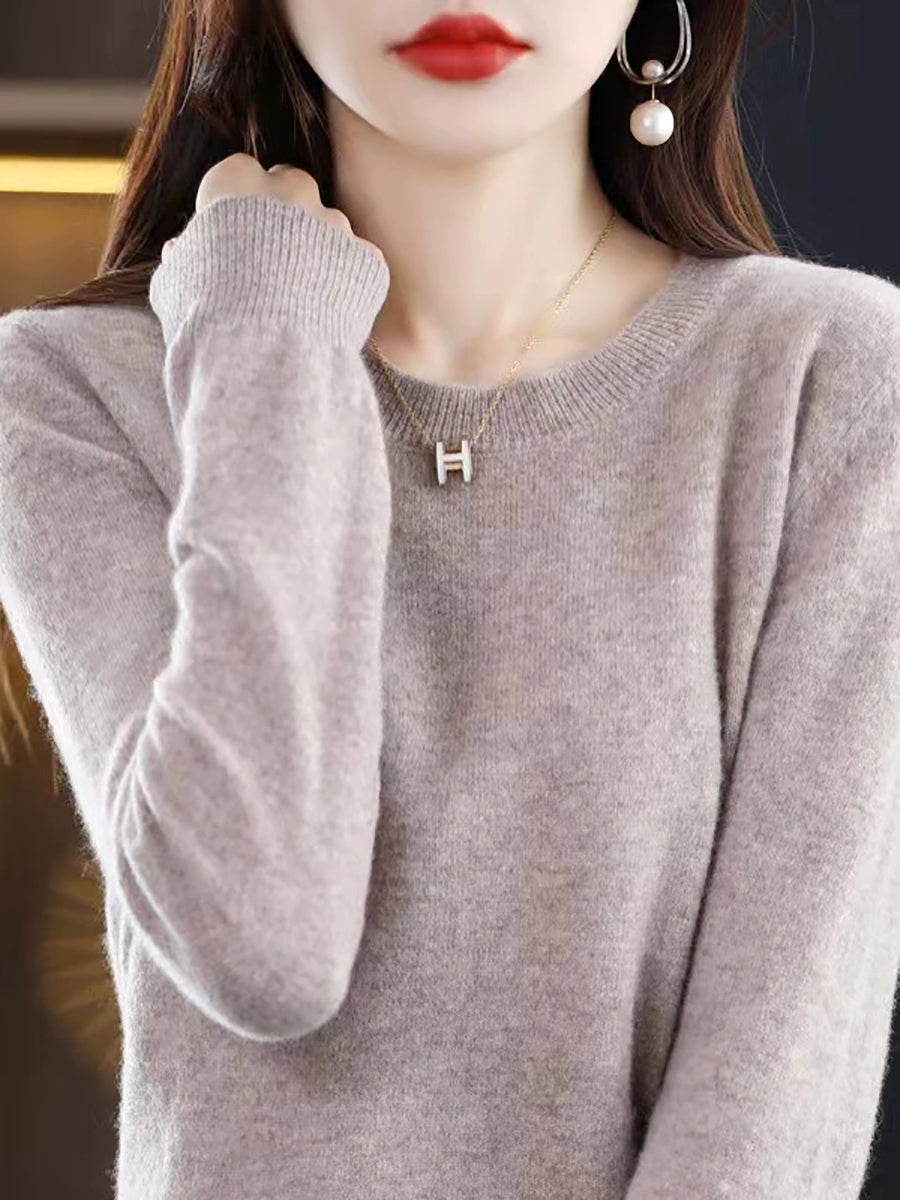 Women Autumn Casual O-Neck Knitted Wool Sweater