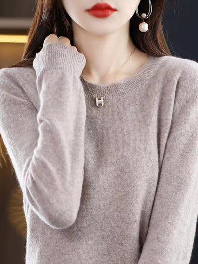 Women Autumn Casual O-Neck Knitted Wool Sweater
