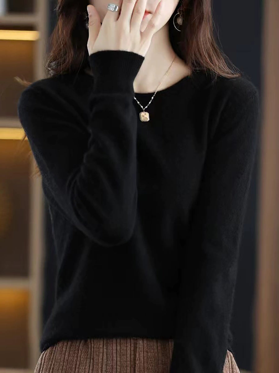Women Autumn Casual O-Neck Knitted Wool Sweater