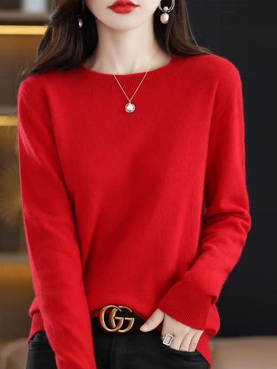 Women Autumn Casual O-Neck Knitted Wool Sweater